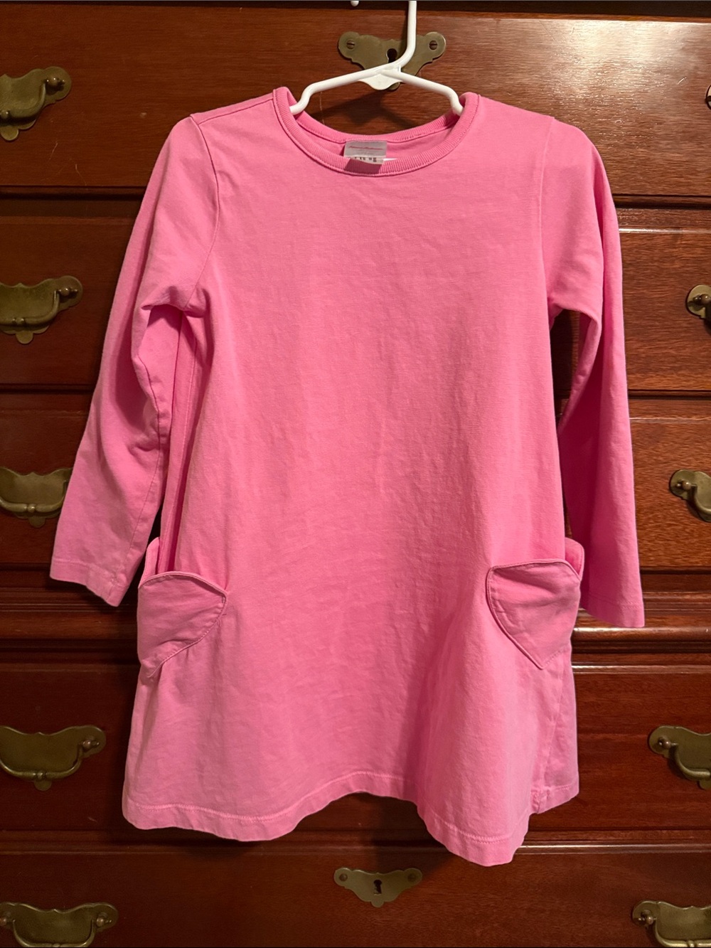 Hanna Andersson Girls' Pink Long-Sleeve Heart Pocket Dress 110cm/ Size 5t